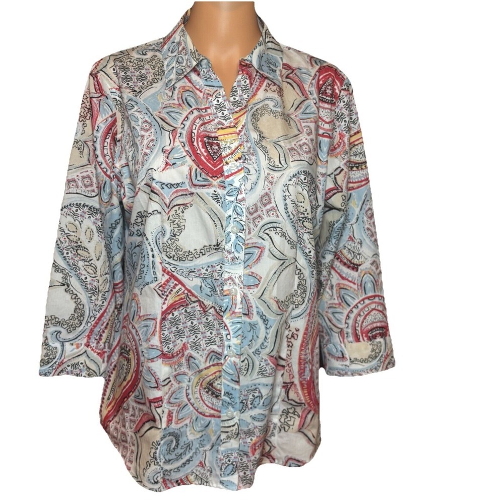 Chicos Medium Size‎ 1 L/S Button Down/up Wrinkle Resistant Dress Shirt Paisley